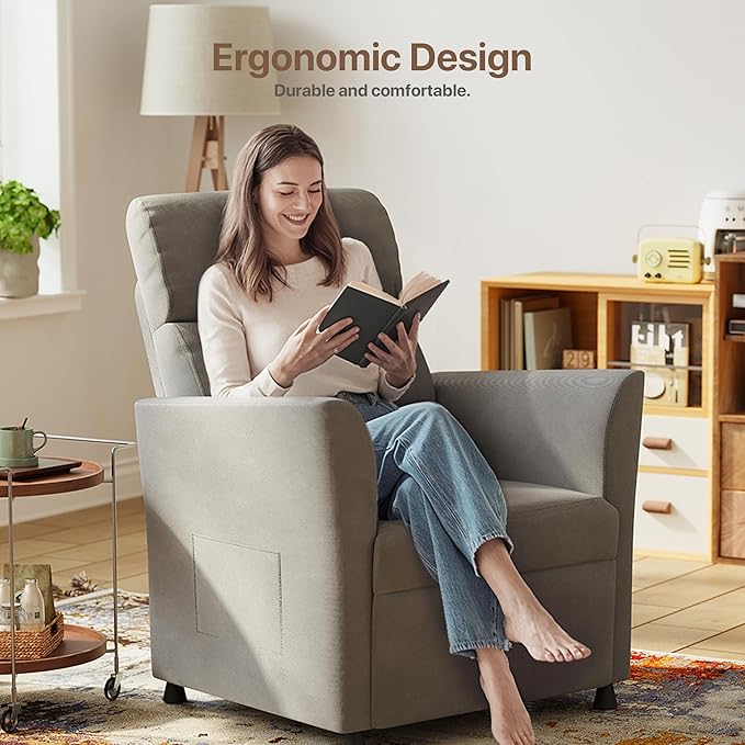 Claiks Power Recliner Chair for Adults, Adjustable Reclining Chair, Comfortable Recliner Couch with Side Pockets&Wire Remote Control, for Living Room, Home Theater, Bedroom, Linen Fabric, Light Grey