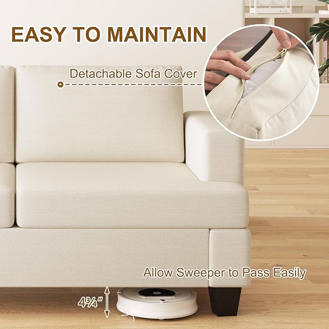 Furnimart Modern 3 Seater Couch and Loveseat Sets, Couches Set of 2 for Living Room, Deep Seat Sectional Sofa and Love Seat Set, Beige