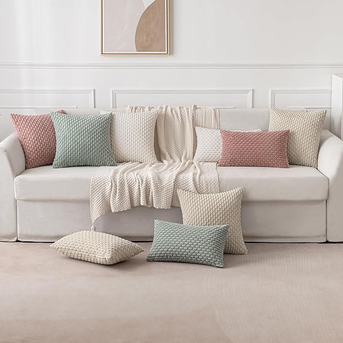 MIULEE Throw Pillow Covers Soft Corduroy Decorative Set of 2 Boho Striped Pillow Covers Pillowcases Farmhouse Home Decor for Couch Bed Sofa Living Room Spring 16x16 Inch Greyish Green