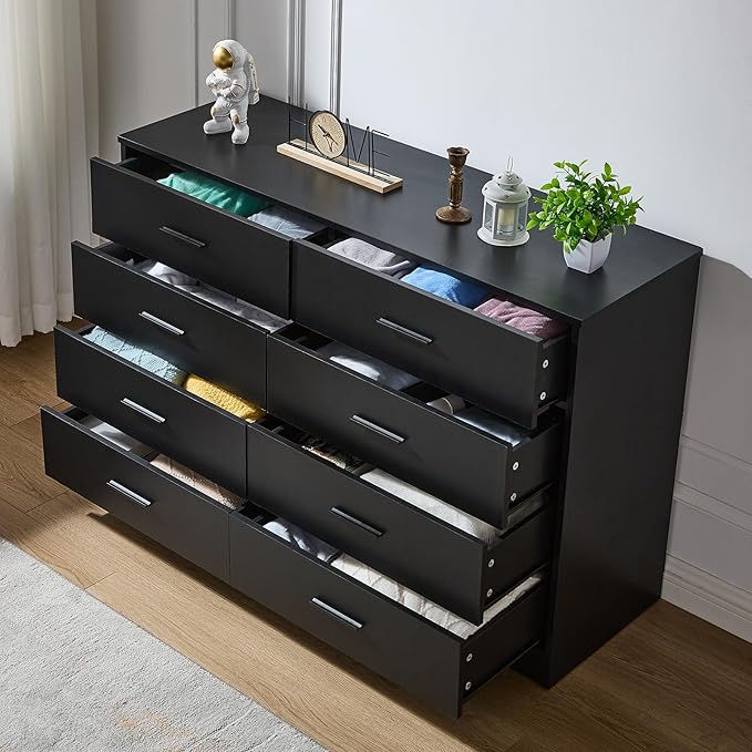 LIDYUK Black Dresser for Bedroom, 8 Drawer Dressers & Chests of Drawers, Modern Wood Dresser, 48 Inches Wide Chest of Drawers for Bedroom, Hallway, Living Room