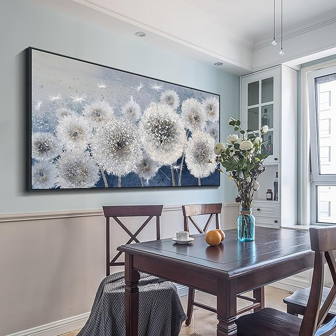Pogusmavi Dandelion Wall Art Modern Wall Decor Botanical Wall Art Framed Artwork for Walls Office Artwork Wall Pictures for Bedroom Canvas Wall Art for Living Room 30x60 Black Framed