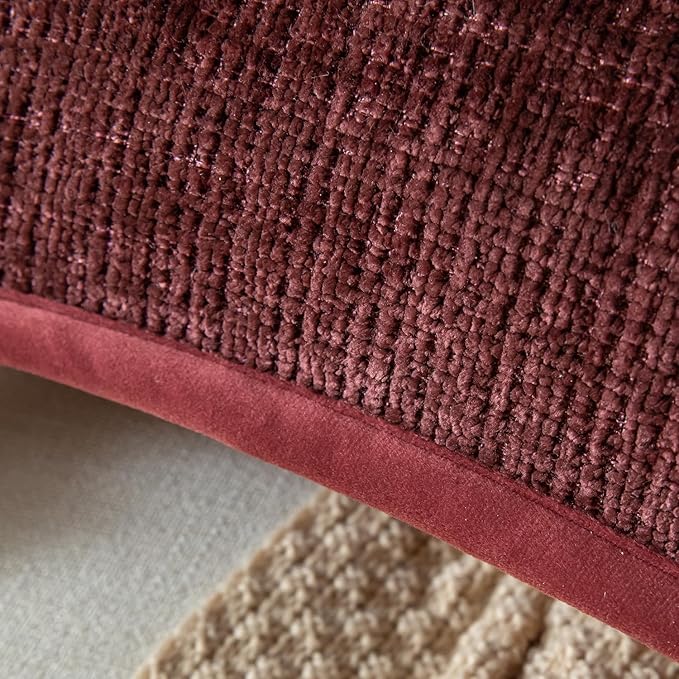 Yaertun Pack of 2 Chenille Textured Decorative Throw Pillow Covers Accent Solid Cushion Cover Soft Cozy Pillow Case with Velvet Back for Couch Sofa Bed Living Room 22x22 Inch Burgundy