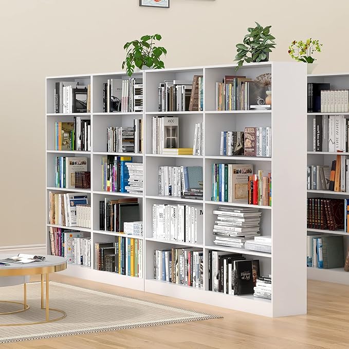 Bookshelves and Bookcases Floor Standing Tall Bookcase 5 Tier Display Storage Shelves Tall Bookcase Home Decor Furniture for Home Office(White 11.8" D x 31.5" W x 67.9" H)