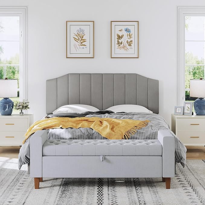 King Size Headboard Only, Velvet Upholstered Headboard King/California King Size Wall Mount and Bed Frame Mount, Featuring High-Density Sponge Padding Easy Assembly Comfort Style-Light Gray