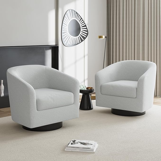 UIXE Swivel Accent Chairs Set of 2, Chenille Barrel Chair Upholstered Armchair for Living Room, Modern Round Arm Chair Small Single Sofa Bedroom Reading Seat - Beige