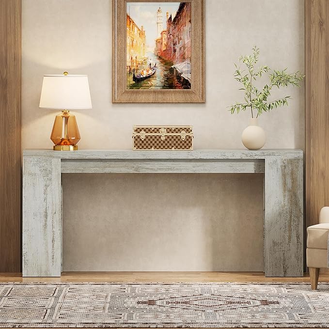 Tribesigns 70.9-Inch Extra Long Console Table, Farmhouse Wood Sofa Table Behind Couch, Narrow Entryway Accent Table for Living Room, Hallway, Entrance, Foyer (Distressed White)