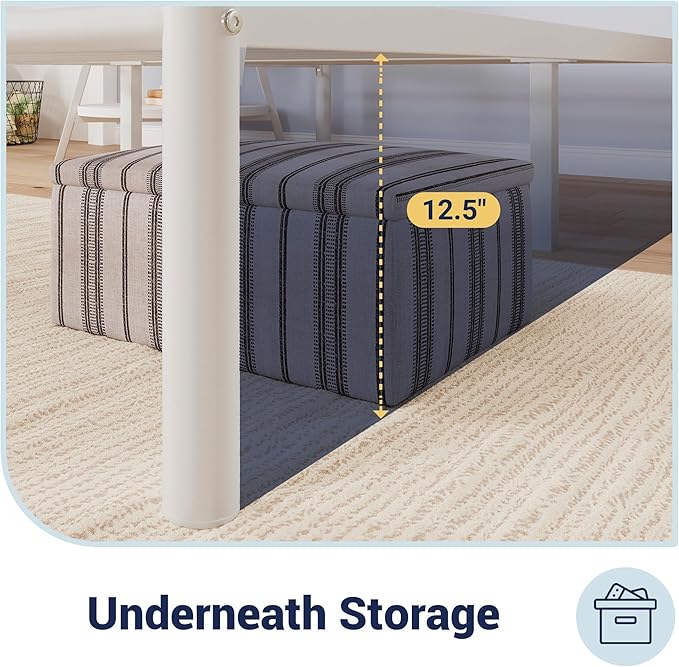 Allewie 14 Inch Queen Size Metal Platform Bed Frame with Headboard and Footboard, Underbed Storage, Strong Metal Slats Support, Mattress Foundation, No Box Spring Needed, Easy Assembly, White