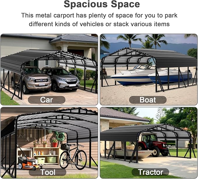 20x20FT Heavy Duty Metal Carport - Reinforced Galvanized Carport Canopy for All-Weather Shelter, Enhanced Wind Resistance for Boats, Cars, Trucks, and Tractors
