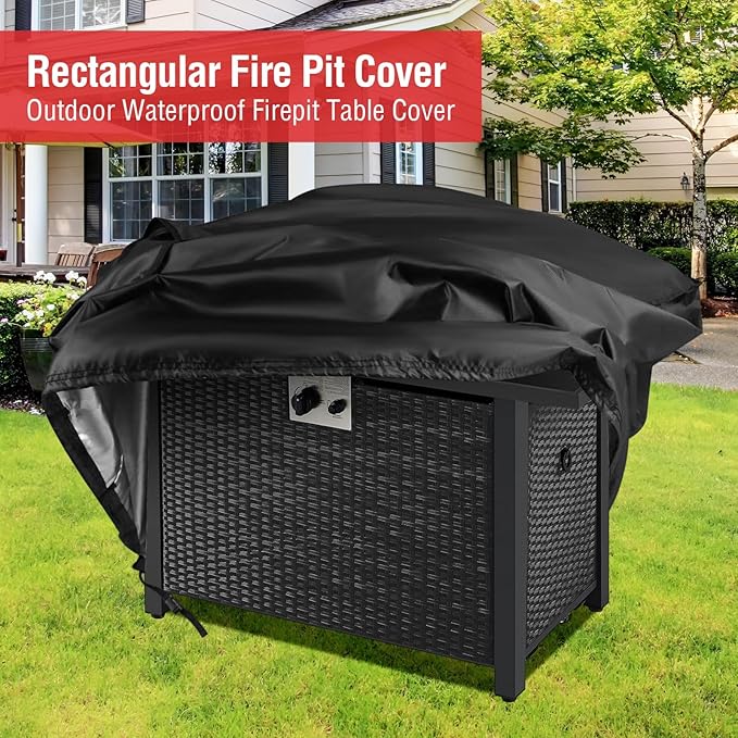 Youlvy Fire Pit Cover Rectangular 58 Inch - Waterproof Outdoor Fire Table Cover Rectangle Heavy Duty, 600D Patio Propane Gas Firepit Cover Rectangular Tear Weather Resistant - 58 x 36 x 27 Inch
