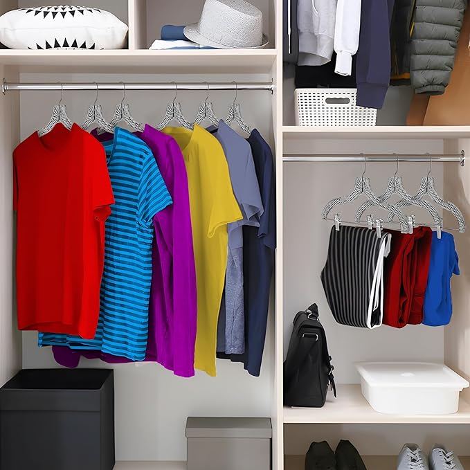 Clothes Hangers with Clips Plastic Set of 12 Pack Heavy Duty Hangers Dresses, T-Shirts Shirt Suit Hangers for Closet Organization Crystal Clear Hanger Pants Skirt Hanger Women and Men