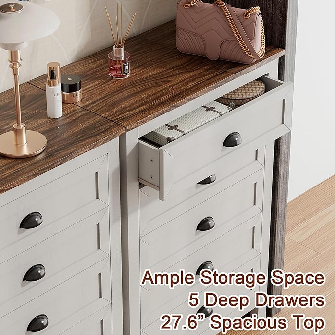 Wananlanen® Farmhouse Dresser for Bedroom, Antique Double Dresser & Chest of Drawer with Vintage Handle and Storage, Wooden Tall Rustic Organizer for Bedroom