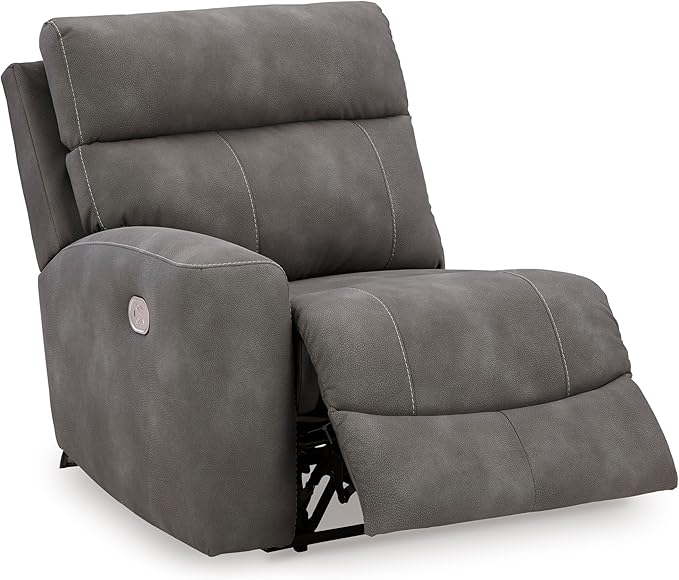 Signature Design by Ashley Next-Gen DuraPella Contemporary Faux Leather Modular Wall Hugger 2-Piece Power Reclining Sectional Loveseat with Adjustable Headrest and USB Ports, Gray