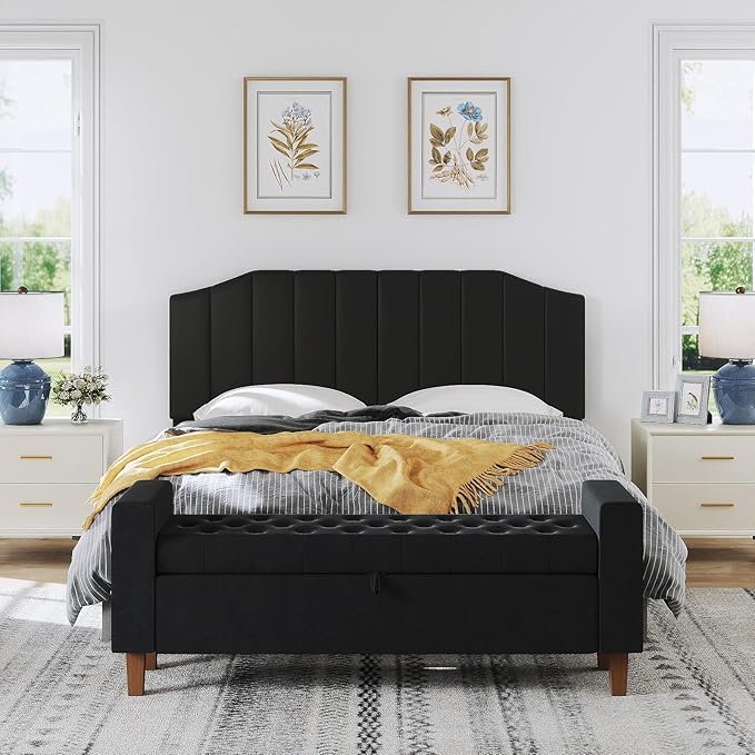 King Size Headboard Only, Velvet Upholstered Headboard King/California King Size Wall Mount and Bed Frame Mount, Featuring High-Density Sponge Padding Easy Assembly Comfort Style-Black