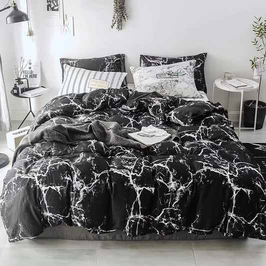 Luxlovery Black Marble Comforter Set King Black and White Marble Bedding Comforter Set Women Men Gothic Abstract Comforter King Size Breathable Soft Cozy Blanket Quilts Comforter with 2 Pillowcases