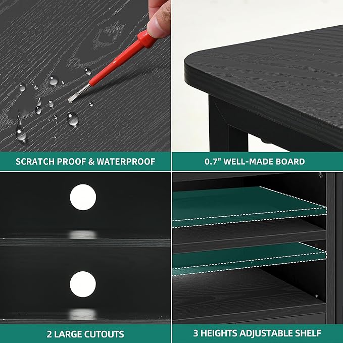 YITAHOME Corner TV Stand for TVs up to 55/50 Inch with Power Outlet, Modern Farmhouse Entertainment Center, Wood TV Media Console with Storage Cabinets Shelves for Living Room, 47" Black