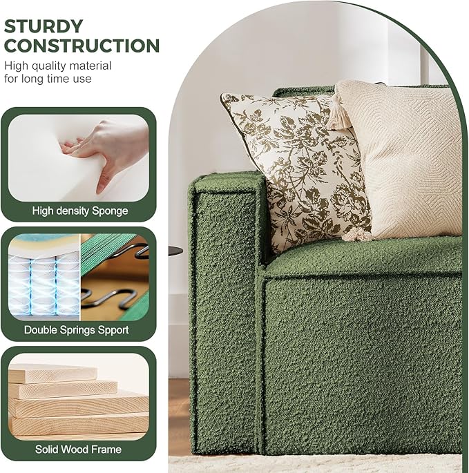 ELUCHANG Oversized Accent Chair with Ottoman,Modern Boucle Sofa Chair with Strong Wood Frame,High Supportive & Soft Sponges Comfy Upholstered Armchair Reading Chairs for Apartment Green