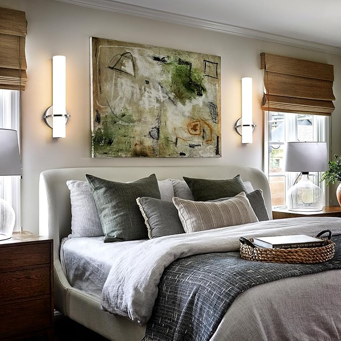 Brushed Nickel Wall Sconces Set of Two - 15 inch Modern Bathroom Sconce 15W 3000K Dimmable LED Sconces Wall Lighting, Indoor Wall Sconce Light for Living Room Corridor Mirror Bedroom Stairs