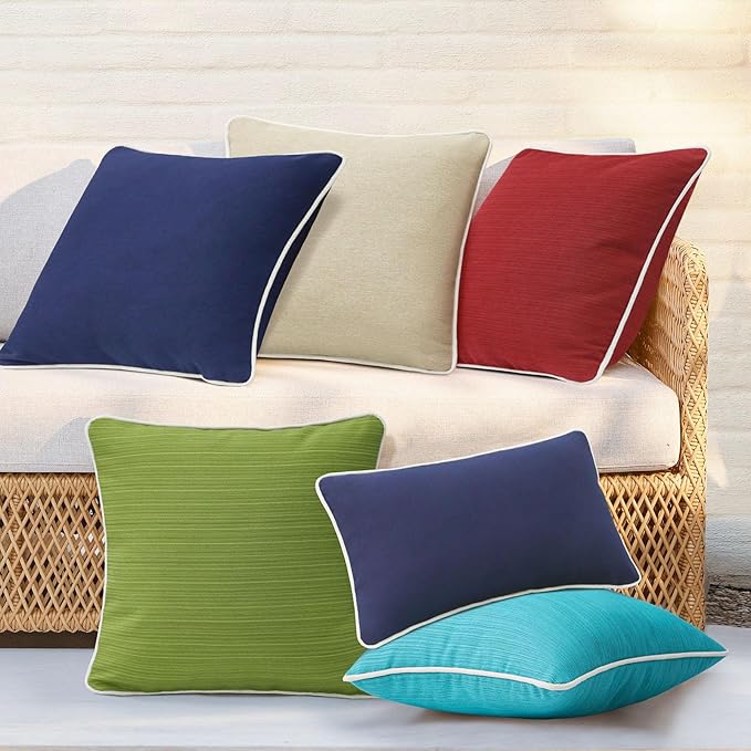Decorative Outdoor Water Repellent Throw Pillows with Inserts, Set of 4, 18" x18" Pillows for Patio, Backyard, Bed, Couch, and Patio Furniture, Turquoise