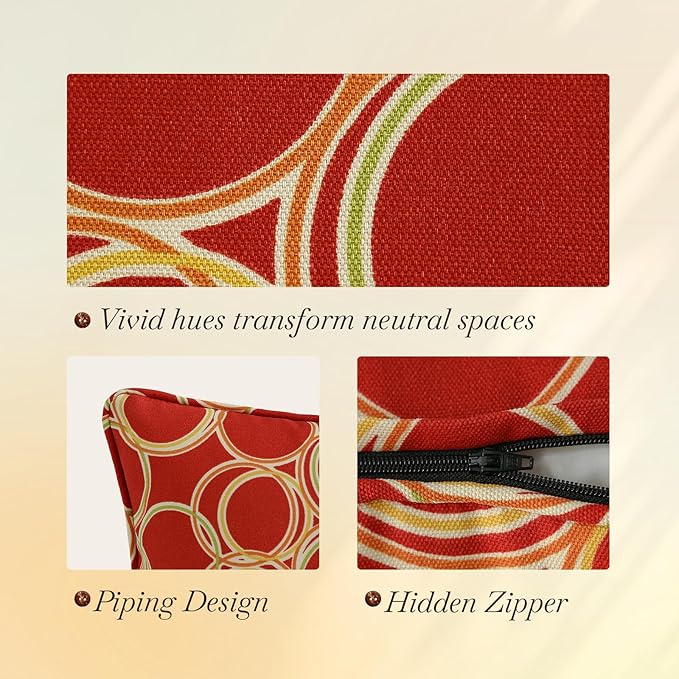 Outdoor Decorative Pillows Pack of 4, 16" x 16" Outdoor Pillow Set for Couch Bed Throw Patio Sofa, Circle Red