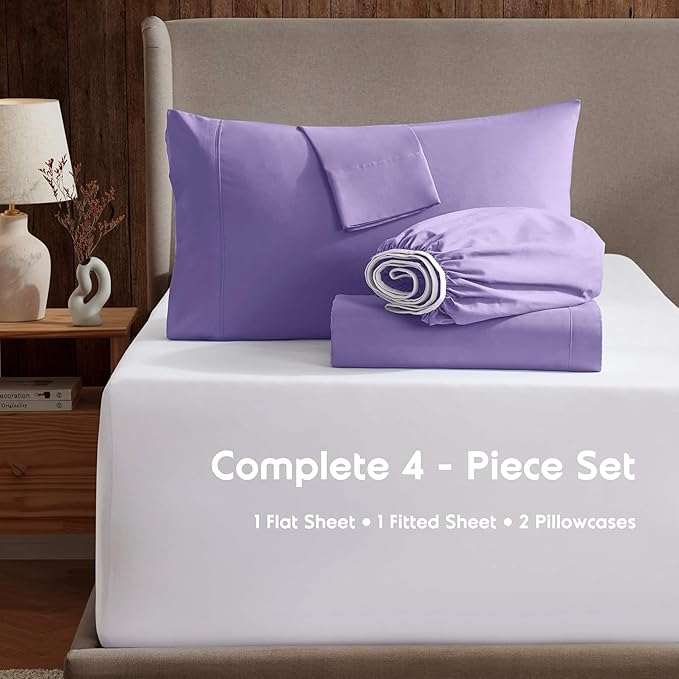Nestl Split King Sheet Set - 1800 Ultra-Soft Microfiber Bed Sheets - Double Brushed - Deep Pockets - Easy Fit - 5 Piece Set - Bed Sheets & Pillowcases (Split King Size, Lavender)