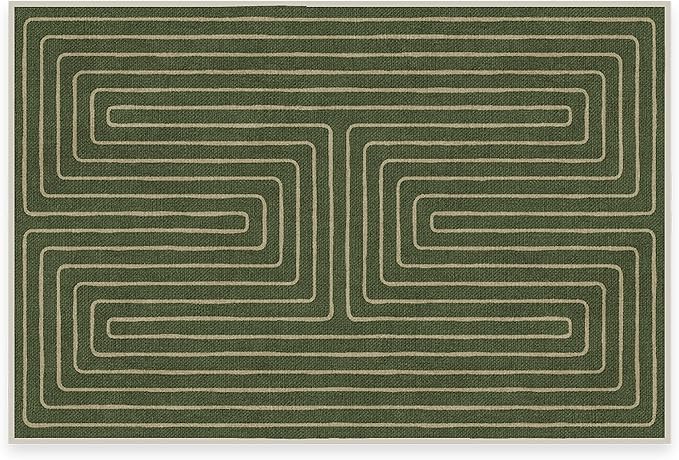 RUGGABLE x Jonathan Adler Machine Washable Modern Area Rug – Labyrinth Fern Green 2x3, Stain-Resistant, Non-Slip – Small Rugs for Living Room, Bedroom, Hallway, Entryway & Bathroom–with Cushioned Pad