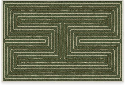 RUGGABLE x Jonathan Adler Machine Washable Modern Area Rug – Labyrinth Fern Green 2x3, Stain-Resistant, Non-Slip – Small Rugs for Living Room, Bedroom, Hallway, Entryway & Bathroom–with Cushioned Pad
