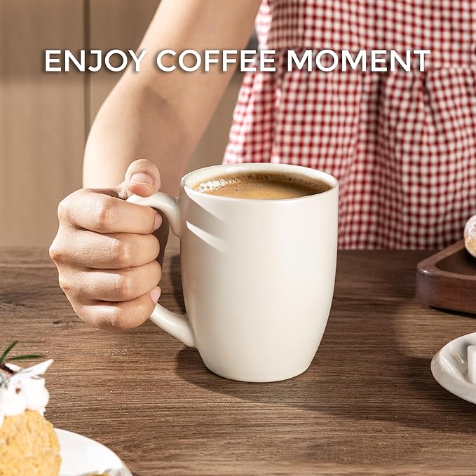 AmorArc 12oz Coffee Mugs Set of 6, Ceramic Coffee Mugs for Man, Woman, Dad, Mom, Modern Coffee Cups with Handle for Tea/Latte/Cappuccino/Cocoa. Dishwasher&Microwave Safe, Light Beige