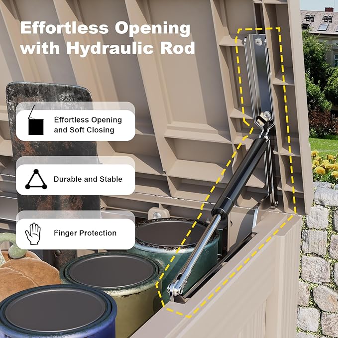 Vixzen 150 Gallon Resin Deck Box, Lockable Outdoor Storage Box for Patio Cushions Storage Furniture,Garden Tools, Pool Supplies, Weatherproof and UV Resistant- Light Brown