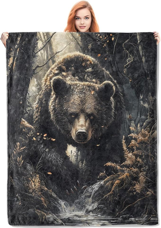 Bear Flannel Blanket, Bear Gifts, Bear-Themed Blanket for Women, Soft Lightweight Throw Blankets for Bed Home Travel Decor 50" x 60"