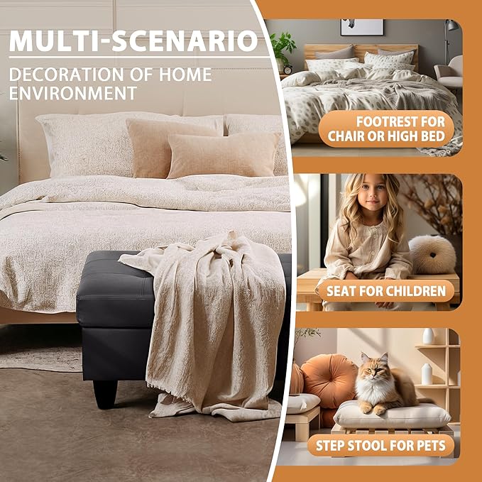 Ottoman Rectangular Storage Ottoman Bench, Faux Leather Footrest, Coffee Table, Stool Footstool with Hinged Lid for Living Room, Bedroom, Entryway, Black, 35"x23.5"x17.5"