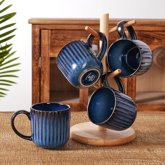 famiware Coffee Mugs Set of 6, Starlight 11 oz Mug Cup Set with Handle for Coffee, Tea, Cocoa, Milk - Ceramic Stoneware Mug Set, Nebulas Blue