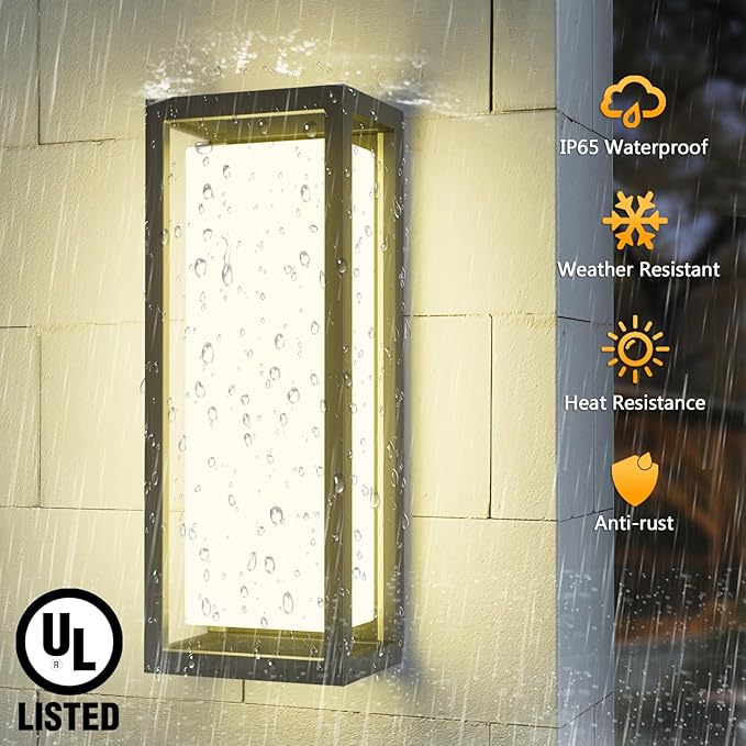 Dimmable LED Outdoor Wall Sconce, Modern Porch Lights 2700K 3000K 3500K 4000K 5000K 5 Colors Changeable,1400 Lumens Exterior Up Down Outdoor Wall Lights for House,Garage Door 2 Pack