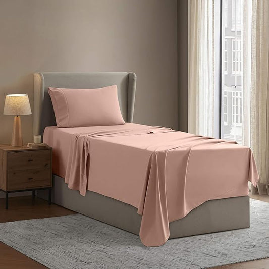 Nestl Twin XL Sheet Set - College Dorm Size - Luxury 1800 Ultra-Soft Microfiber Twin Extra Long Bed Sheets - Deep Pockets - Easy Fit - Extra Soft - 3 Piece Set (Twin XL, Peach)