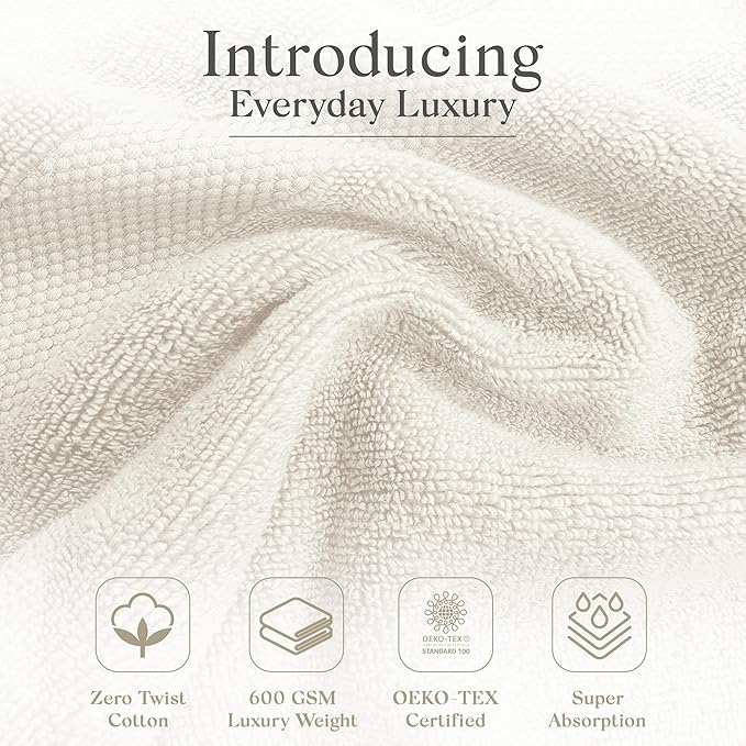 Zero Twist Bathroom Towel Set - Luxury Bath Towel Sets for Bathroom, Hands, and Washcloths - Quick Dry and Absorbent - 6 Pieces, 3 Stripe, Sand