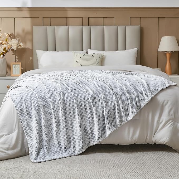 NEWCOSPLAY Super Soft Twin Blanket Frosty Dark Grey Premium Silky Flannel Fleece Leaves Pattern Lightweight Bed Blanket All Season Use (Frosty Dark Grey, Twin(60"x80"))