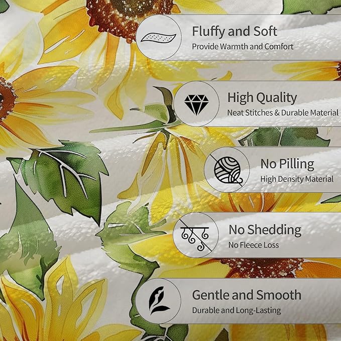 Hand Drawn Sunflower Blanket - Ultra Soft, Fluffy, Lightweight Flannel Throw Blankets for Couch, Bed, Travel, Outdoor - Cozy, Fuzzy Home Decor, for Adults Kids Women Girls 80×60 in