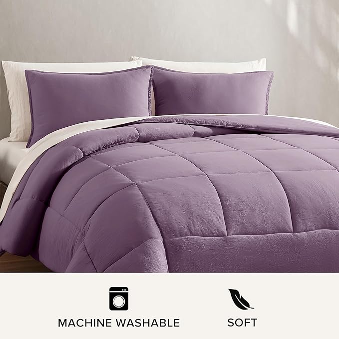 UGG Leonora Comforter Set with 2 Pillow Shams Lightweight Down Alternative Blanket Reversible Cozy Warm All Season Washable and Hypoallergenic Bedding Set, King, Purple Shadow