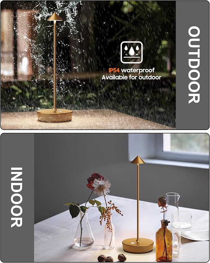 Cordless Table Lamps Rechargeable, 6000mAh Battery Operated LED Desk Lamp Outdoor Waterproof Portable Touch Dimmable Table Night Light for Patio Restaurant Dining Home Bronze