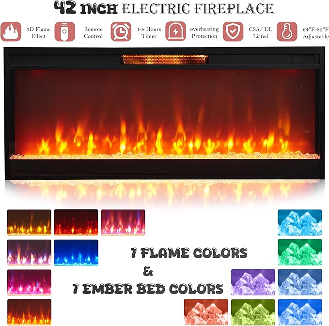 OKD Fireplace TV Stand for 85" TV, 33" Tall Highboy Farmhouse Entertainment Center w/ 42'' Electric Fireplace & LED Light, Rustic Media Console w/Sliding Barn Door for Living Room, Antique White