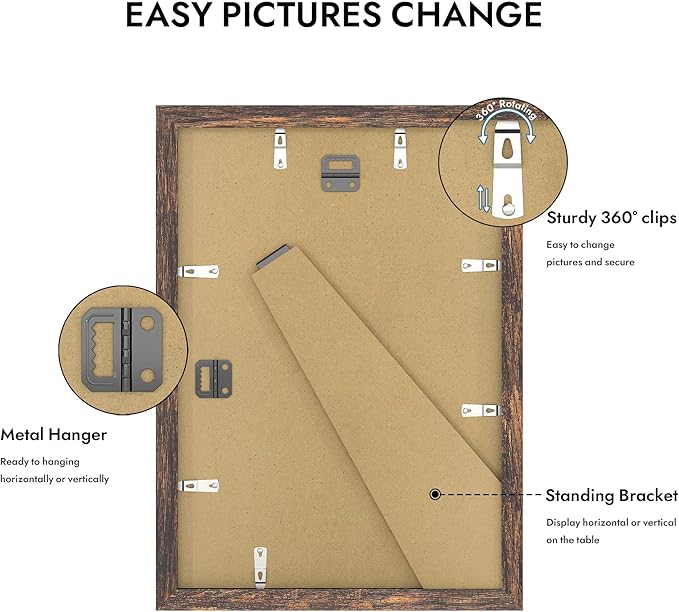 10x14 Picture Frame with Real Glass - 8x12 Wooden Frame with Mat, Horizontal and Vertical Display for Wall or Tabletop (Rustic Brown, 1 Pack)