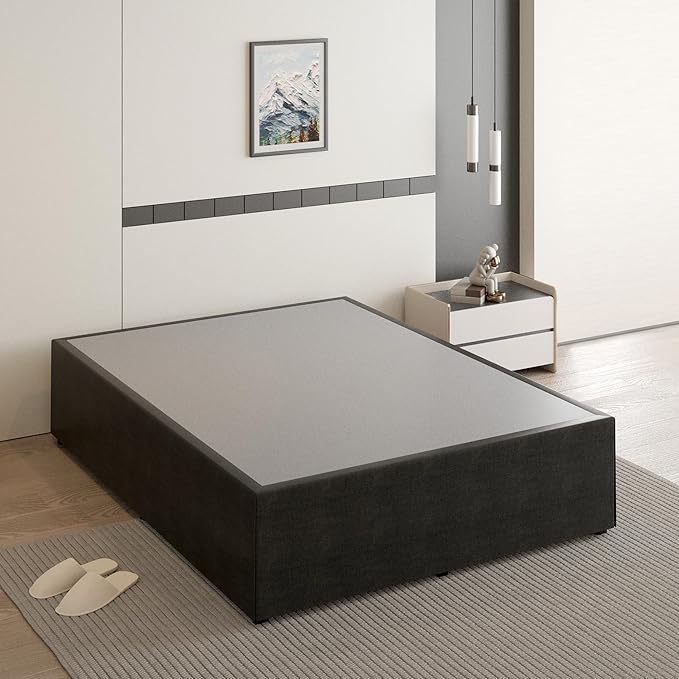 18 Inch King Size Bed Frame with Black Bed Cover, Metal King Size Platform Bed Frame No Box Spring Needed, Heavy Duty Mattress Foundation, Easy Assembly, Noise Free