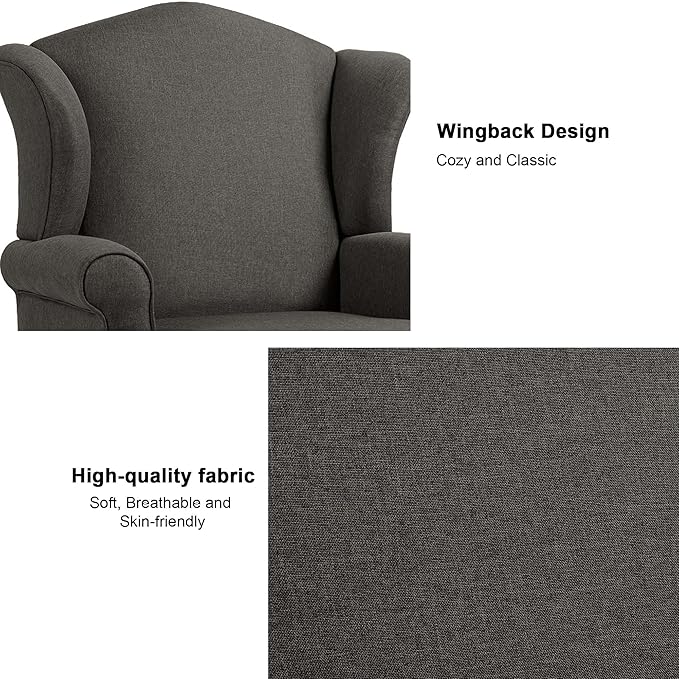 Accent Chair, High Back Upholstered Armchair with High Resilience Sponge & Wood Legs, Mid-Century Modern Comfy Single Sofa Reading Chairs for Living Room, Bedroom (Dark Grey, Set of 2)