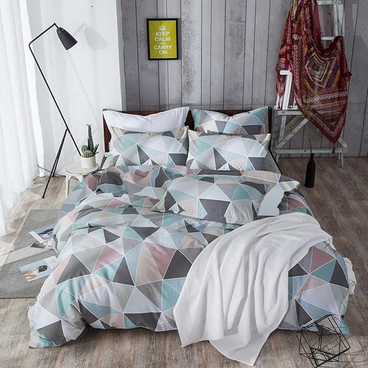 mixinni Full Comforter Set for Men Boys Simple Style Modern Geometric Colorful Triangle Patterned Comforter for All Season, 1 Fluffy Comforter and 2 Pillow Shams-Full Size