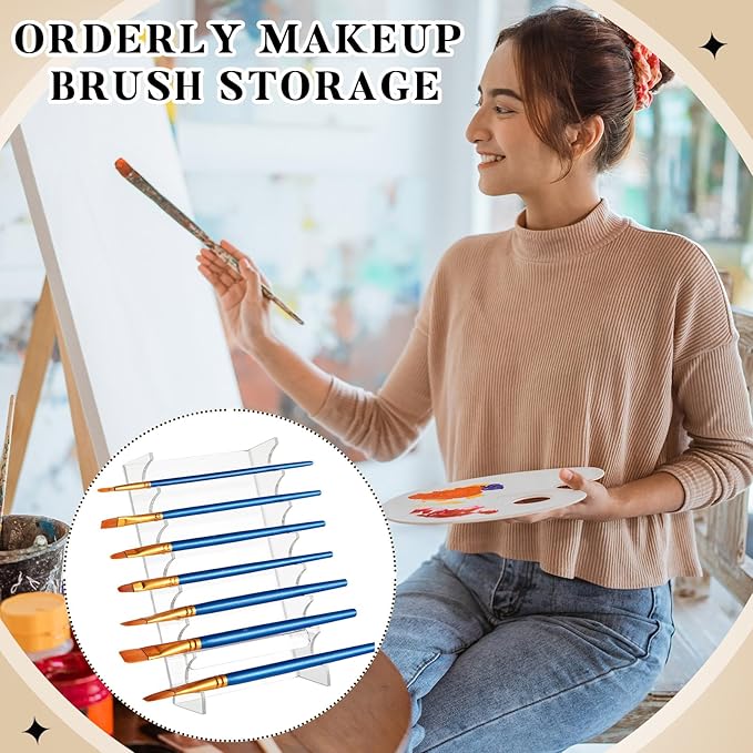 Geelin 2 Pcs Acrylic Makeup Brush Holder for Vanity Brushes Dryer Rack Pen Stand Display for Makeup Artist Nail Brushes Paintbrushes