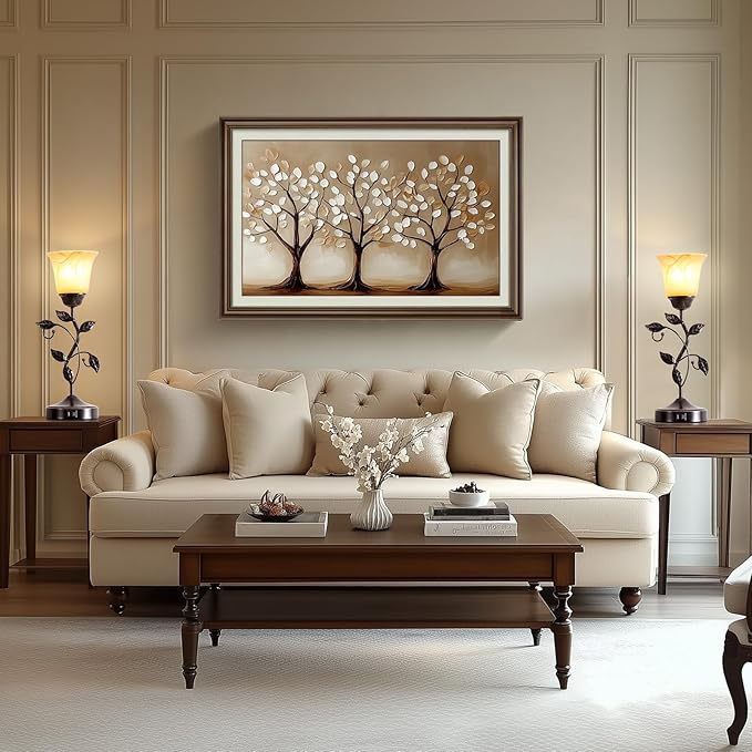 RORIANO Set of 2 Touch Vintage Table Lamps with 2 USB Ports, 3-Way Dimmable Nightstand Flower Lamps, Amber Glass Shade Rustic Leaf Lamp for Living Room Bedroom, LED Bulb Included (Bronze)