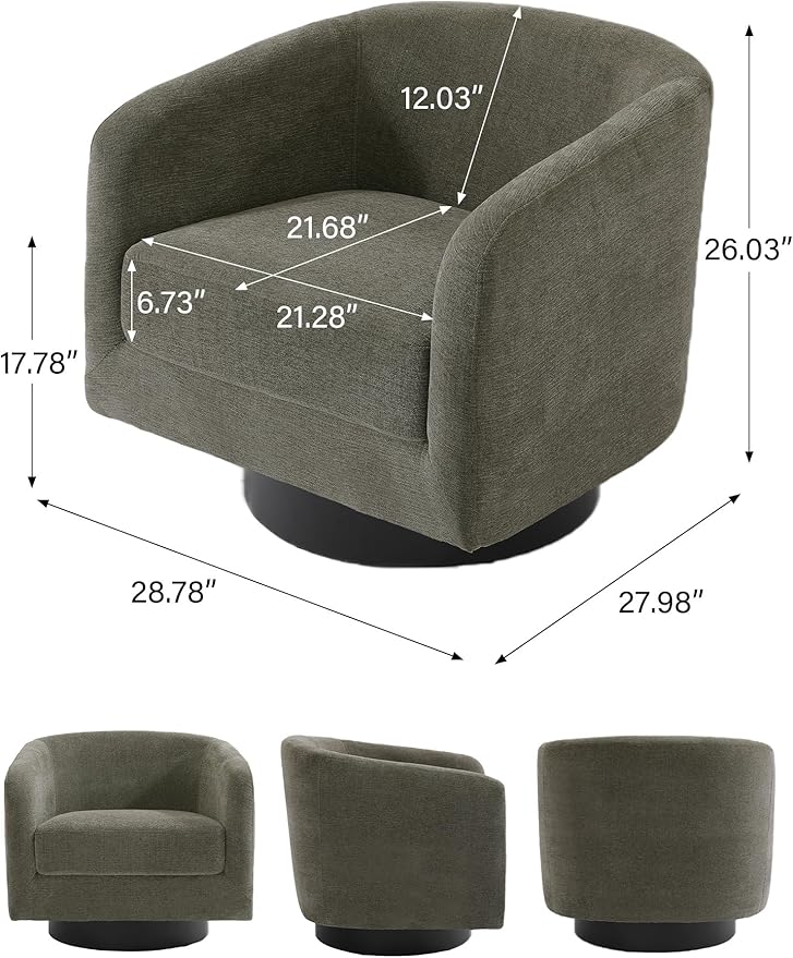 Swivel Barrel Accent Chair, Modern Round Chenille Fabric Arm Chair for Living Room, Bedroom, Comfy Club Reading Chairs for Adults（Chenille Fabric, Tan, Set of 2