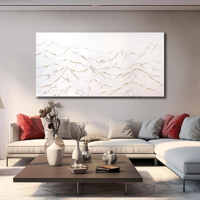 Belmrxne Mountain Wall Art White Wall Decor Minimalist Canvas Painting Abstract Nature Artwork for Living Room Bedroom Dining Room Office Home Decor 20x40 Inch