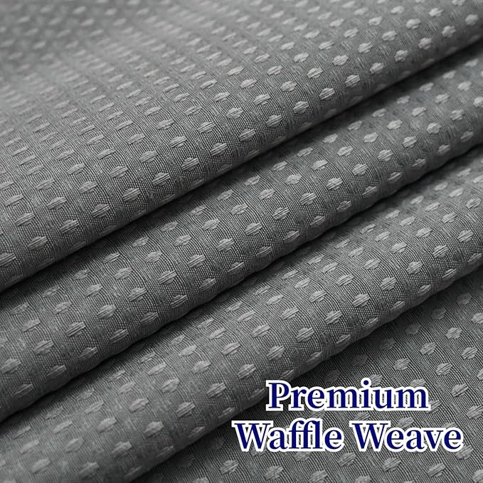 No Hooks Required Waffle Weave Shower Curtain with Snap in Liner-Hotel Grade Waterproof & Mesh Top Window Spa Like Bath Curtain Machine Washable Heavy Duty 71Wx74L(Grey)