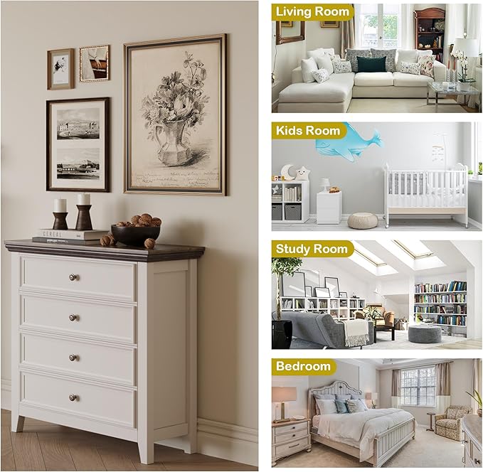 BLANKSPACE Dresser for Bedroom, 4 Drawer Dresser, Modern 4 Chest of Drawers, Farmhouse Storage Cabinet with 4 Drawers for Home Office, Dining Room, Antique White