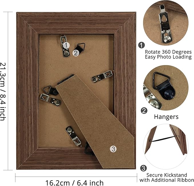 GraduationMall 4x6 Wooden Picture Frames,Real Glass,Wall or Tabletop Display Photo Frames,Brown Set of 2